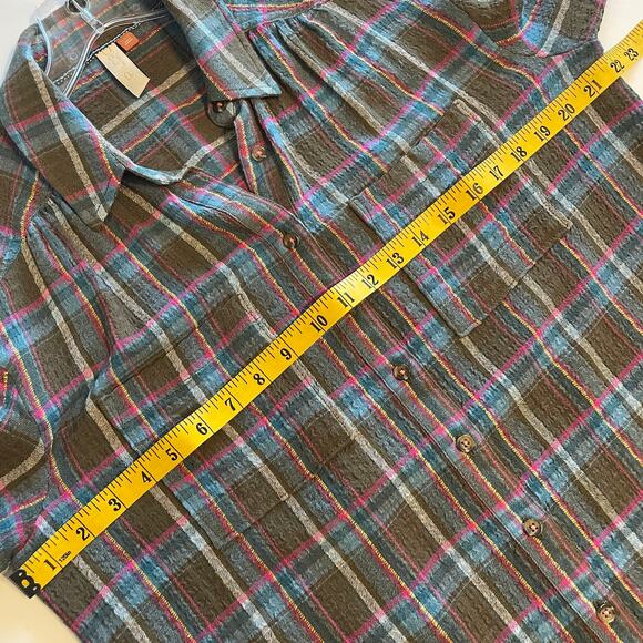 PILCRO The Romy Top Womens Small Olive Teal & Pink Plaid Relaxed Button Shirt - Picture 8 of 8